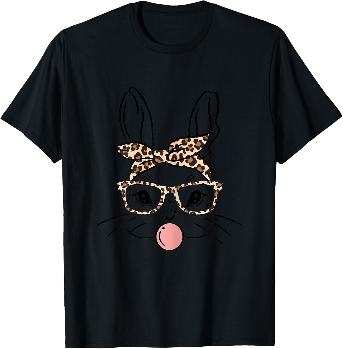 Cute Rabbit Bunny Leopard Glasses Blowing Bubble Gum Women T-Shirt - T-Shirt | Black