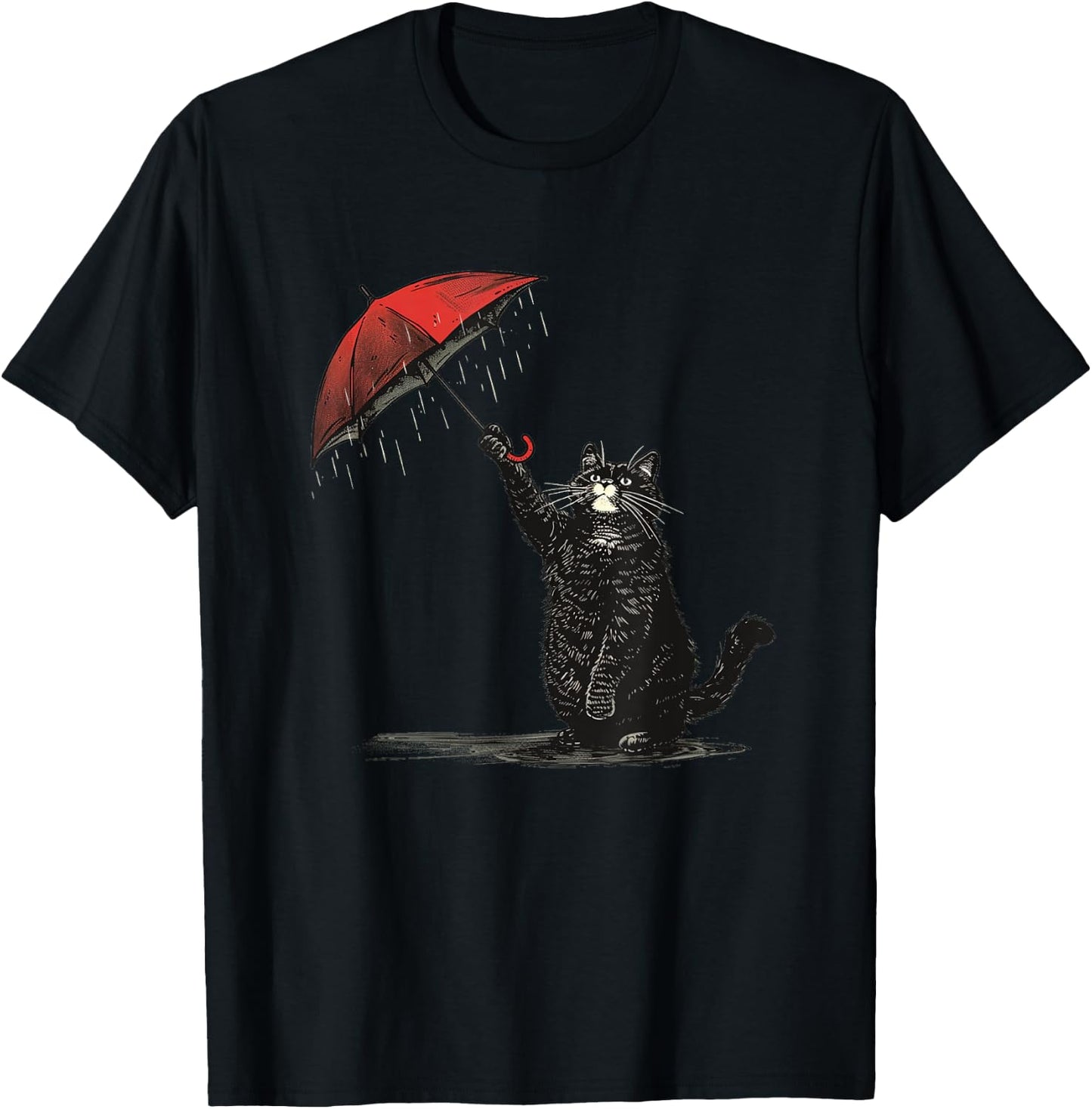 Charming Cat and Umbrella for rainy Weather Lovers Men Women Kids T-Shirt - T-Shirt | Black
