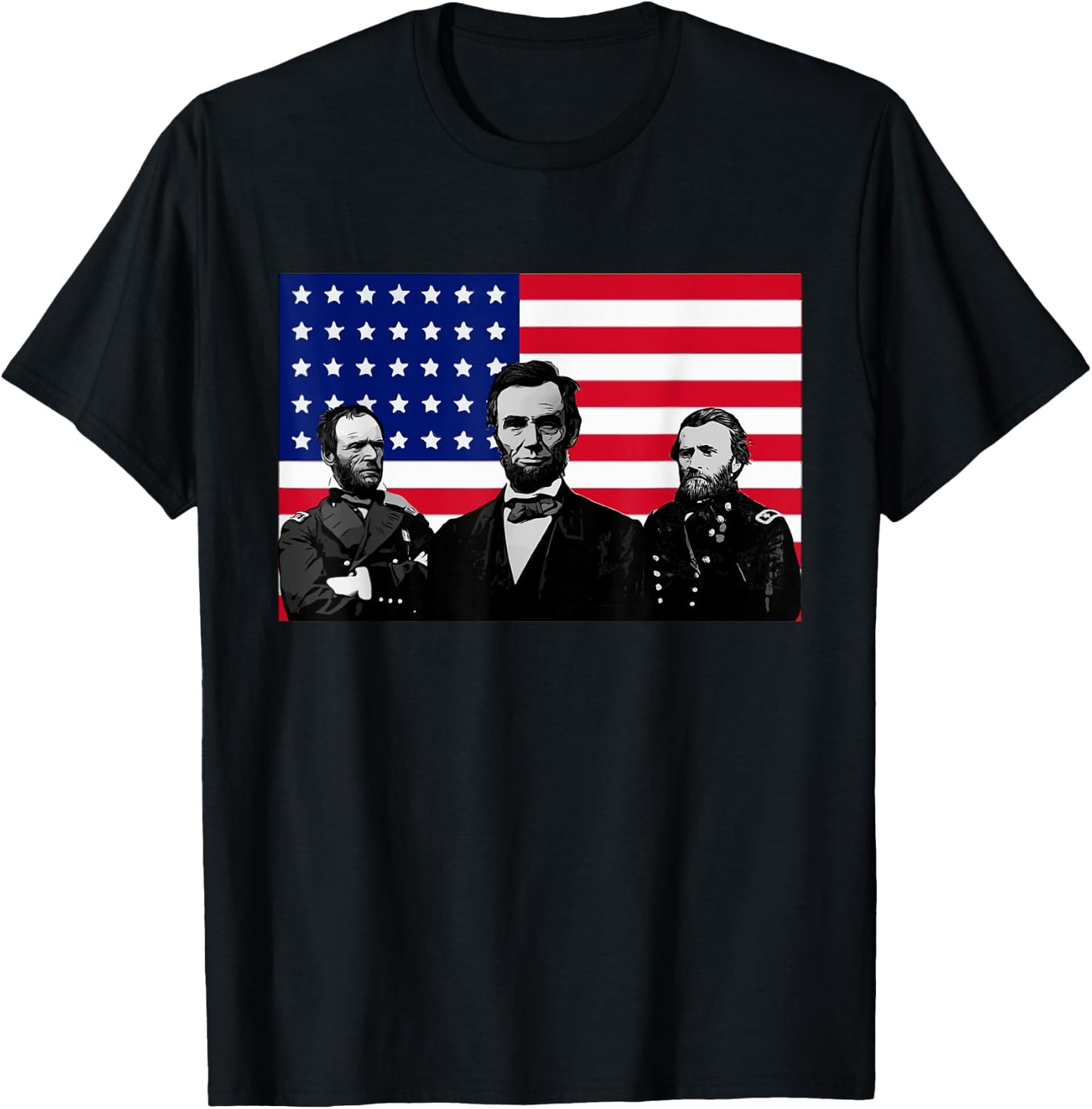 Lincoln and his Generals Grant and Sherman Civil War T-Shirt - T-Shirt | Black