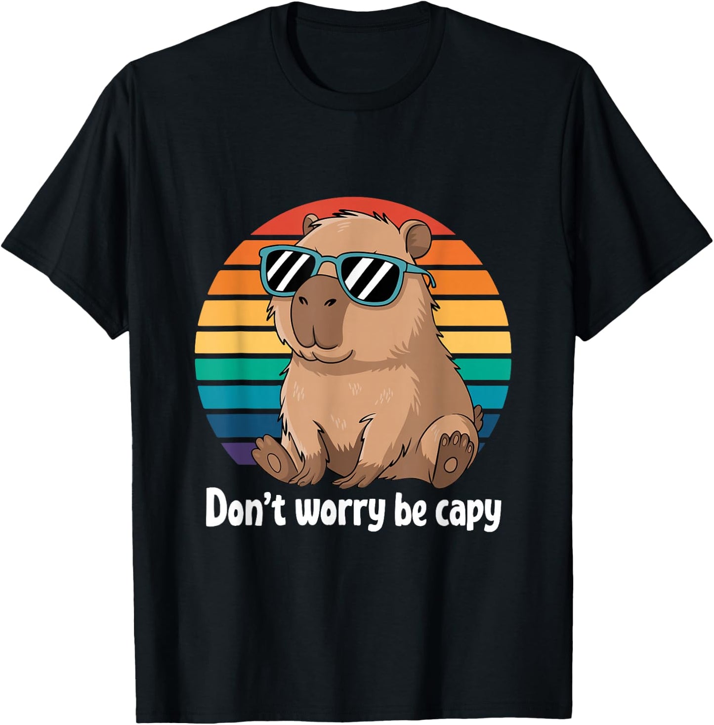 Capybara Dont Worry Be Cappy Boys Girls Funny Retro Capybara , black T-Shirt - T-Shirt | Black