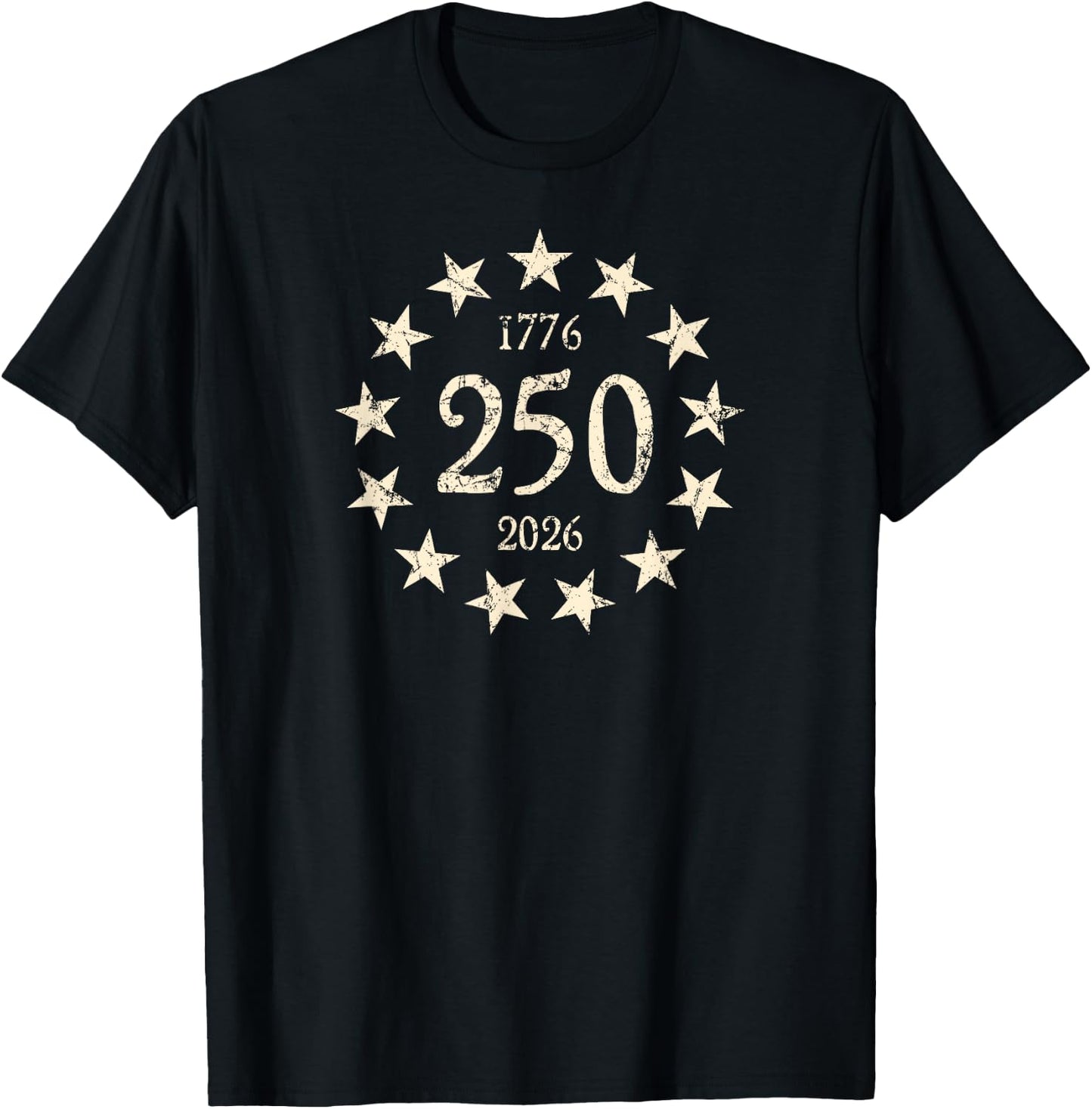 250 Years 13 Stars Vintage Betsy Ross Design Distressed T-Shirt - T-Shirt | Black