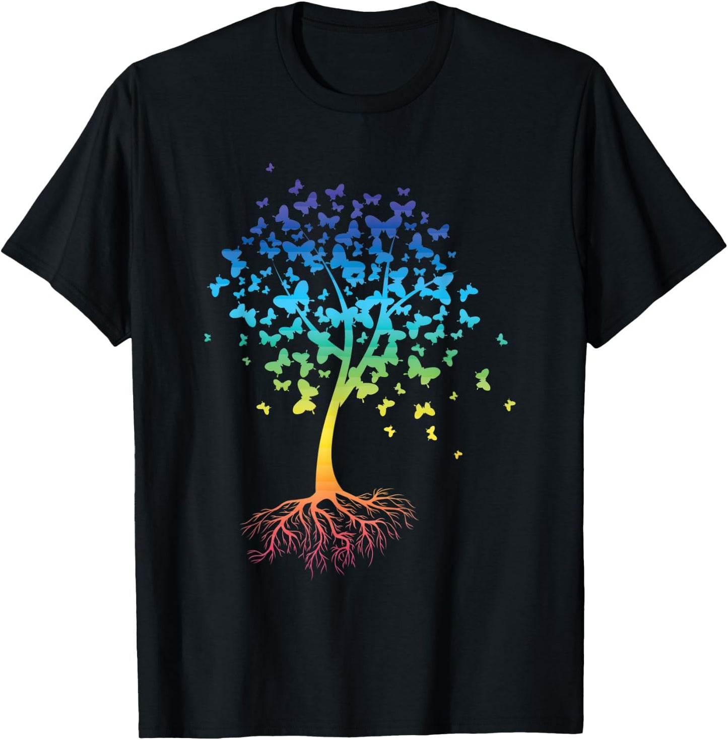 Colorful Butterfly Tree Root Environment Inspiration T-Shirt - T-Shirt | Black