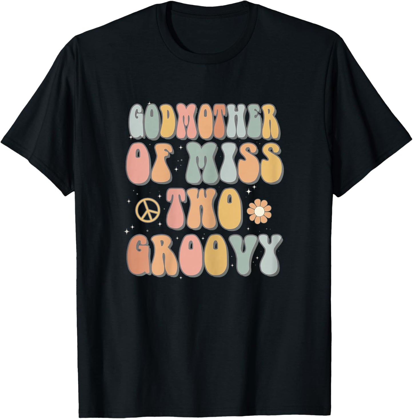 Godmother Two Groovy Second Birthday Retro 2nd Bday Party T-Shirt - T-Shirt | Black
