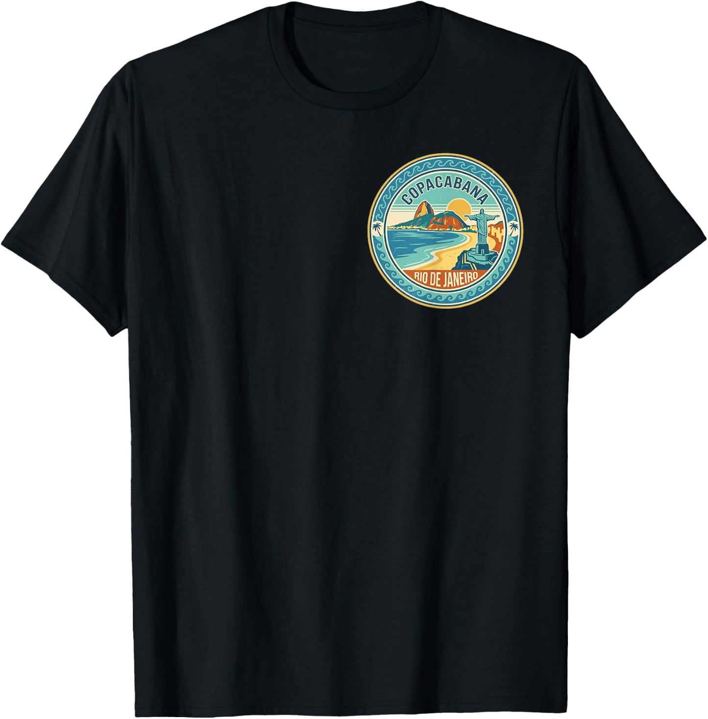 Copacabana Rio de Janeiro Brazil Retro Beach Sunset Vintage T-Shirt - T-Shirt | Black