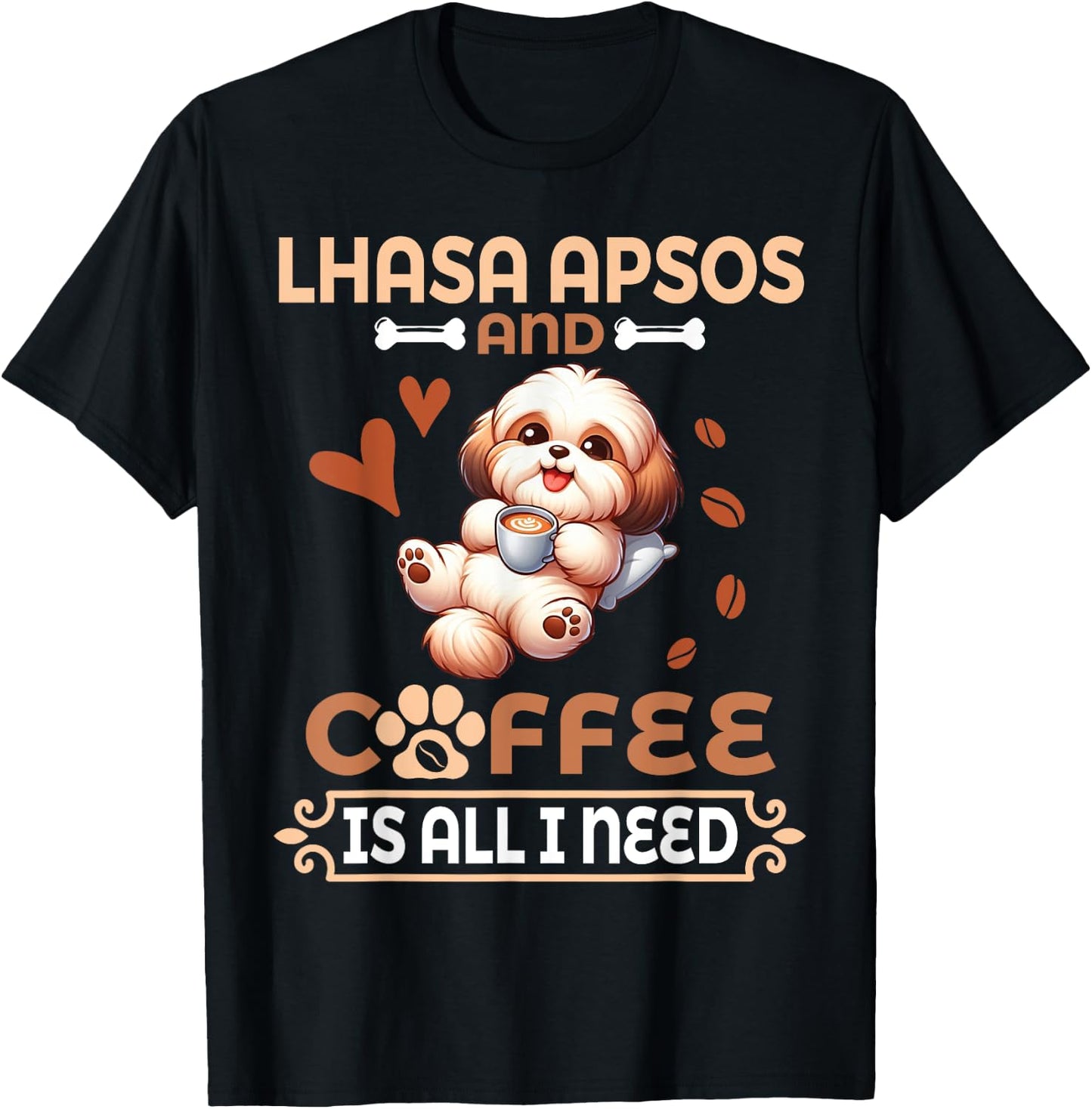 Mom Daddy Drinker Dog Drinking Coffee Lhasa Apso And Coffee T-Shirt - T-Shirt | Black