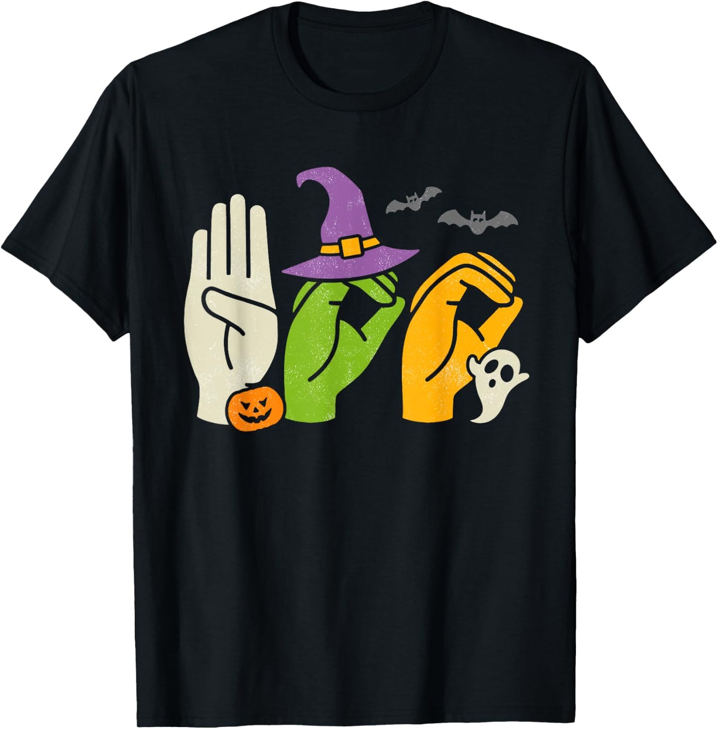 Boo Hands American Sign Language Pride ASL Halloween Witch T-Shirt - T-Shirt | Black