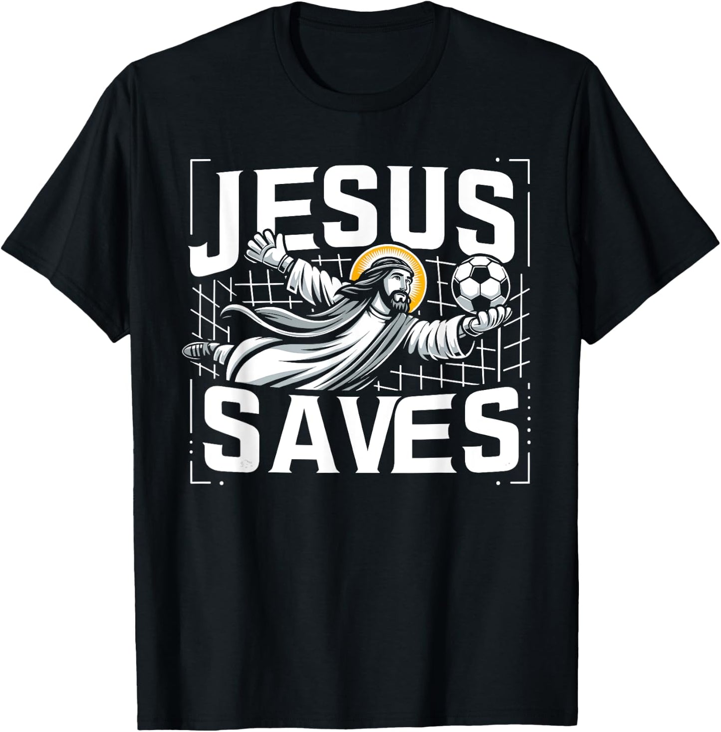 Vintage Jesus Saves Soccer Goalie T-Shirt - T-Shirt | Black