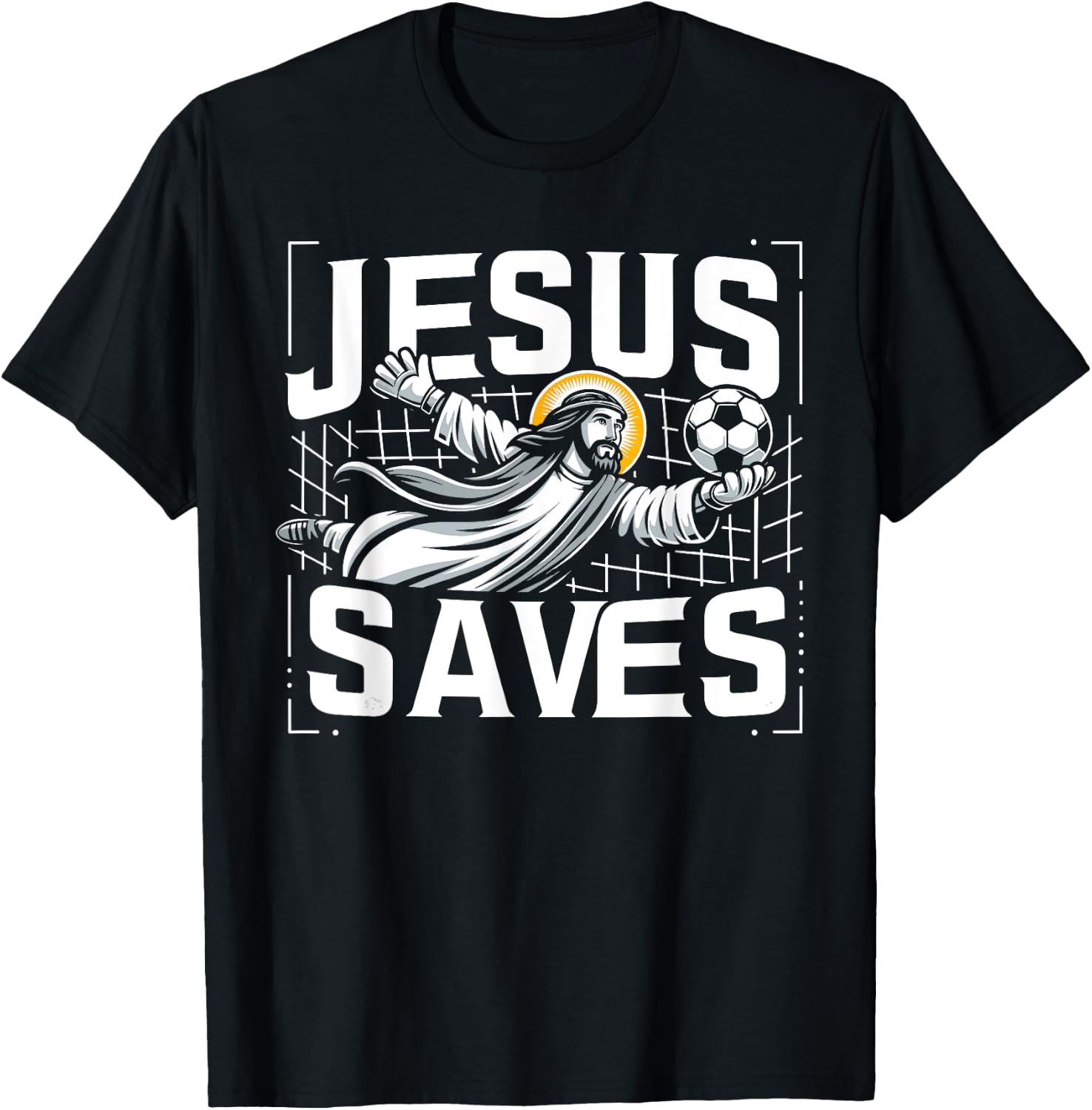 Vintage Jesus Saves Soccer Goalie T-Shirt - T-Shirt | Black