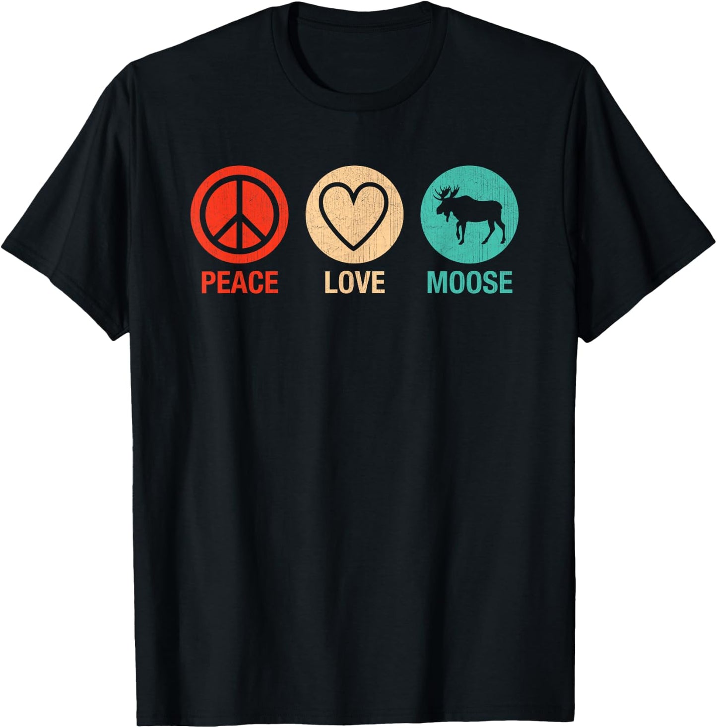 Vintage Peace Love Moose Heart Graphic Moose Lovers T-Shirt - T-Shirt | Black