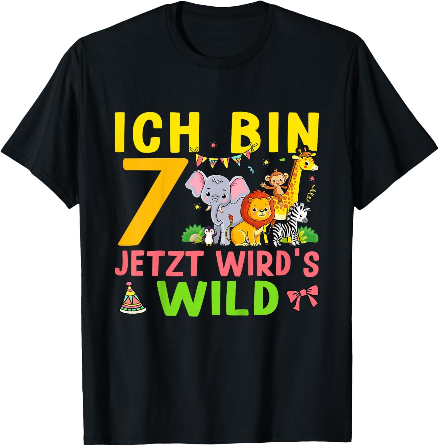 Ich Bin 7 Jetzt Wird's Wild Geburtstag Dschungel Zoo Tiere T-Shirt - T-Shirt | Black
