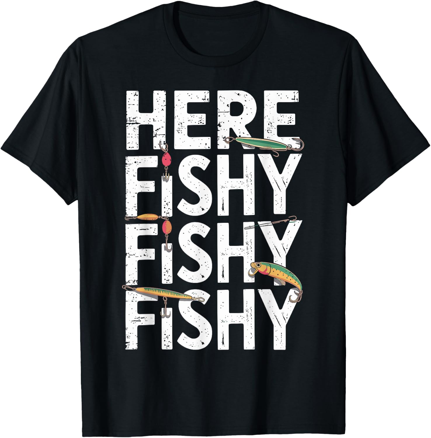 Funny Fishing Design for Enthusiastic Anglers Here Fishy T-Shirt - T-Shirt | Black
