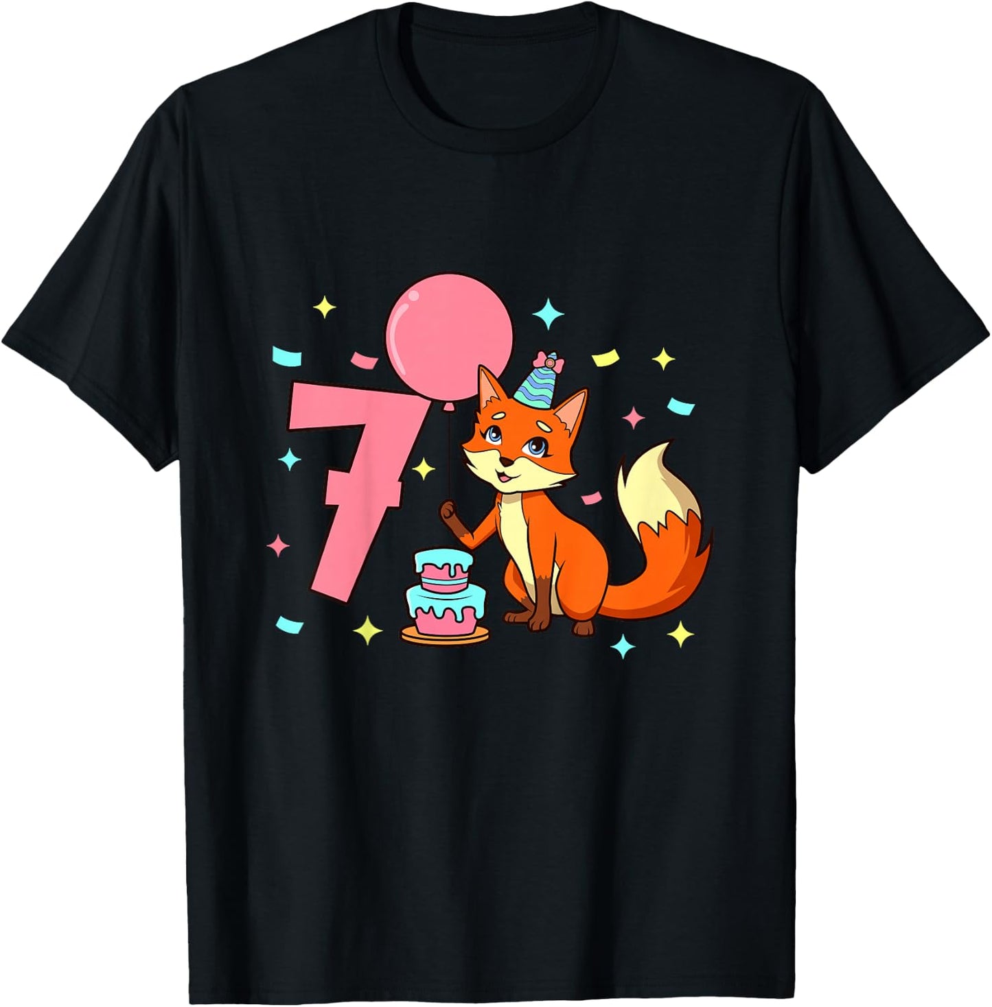 Children's Birthday Shirt Fox - Girls Birthday 7 Years , black T-Shirt - T-Shirt | Black
