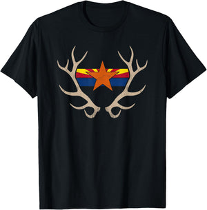 Arizona Elk Hunting Shirt - AZ State Flag Antler Hunter T-Shirt - T-Shirt | Black