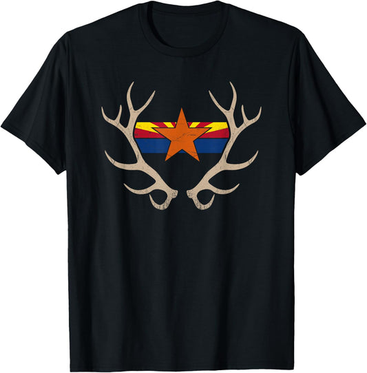 Arizona Elk Hunting Shirt - AZ State Flag Antler Hunter T-Shirt - T-Shirt | Black