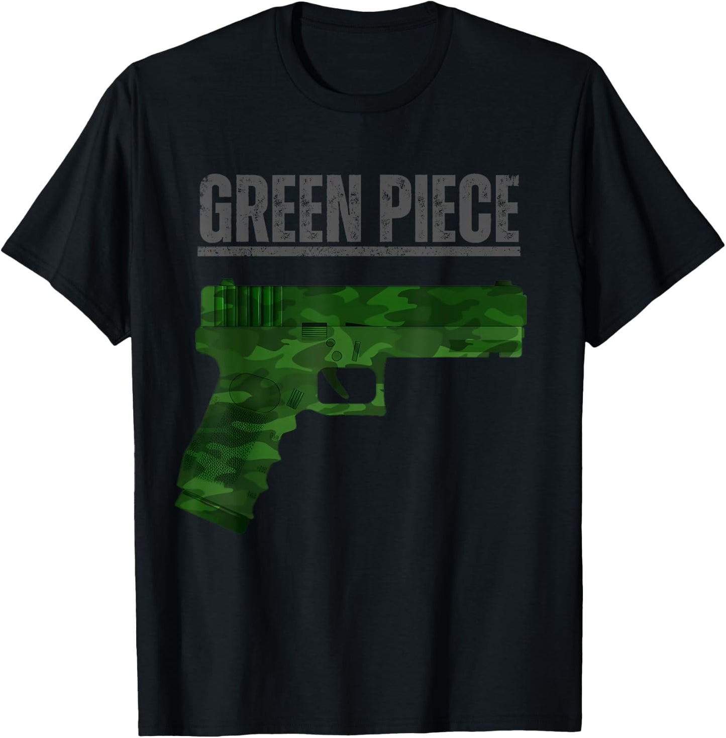 Green Piece Tactical Gun Camo Pistol Design Cool Funny Range T-Shirt - T-Shirt | Black
