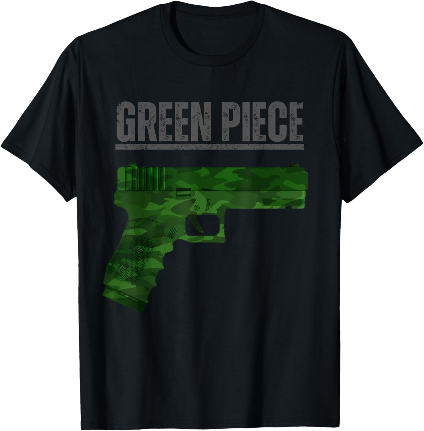 Green Piece Tactical Gun Camo Pistol Design Cool Funny Range T-Shirt - T-Shirt | Black