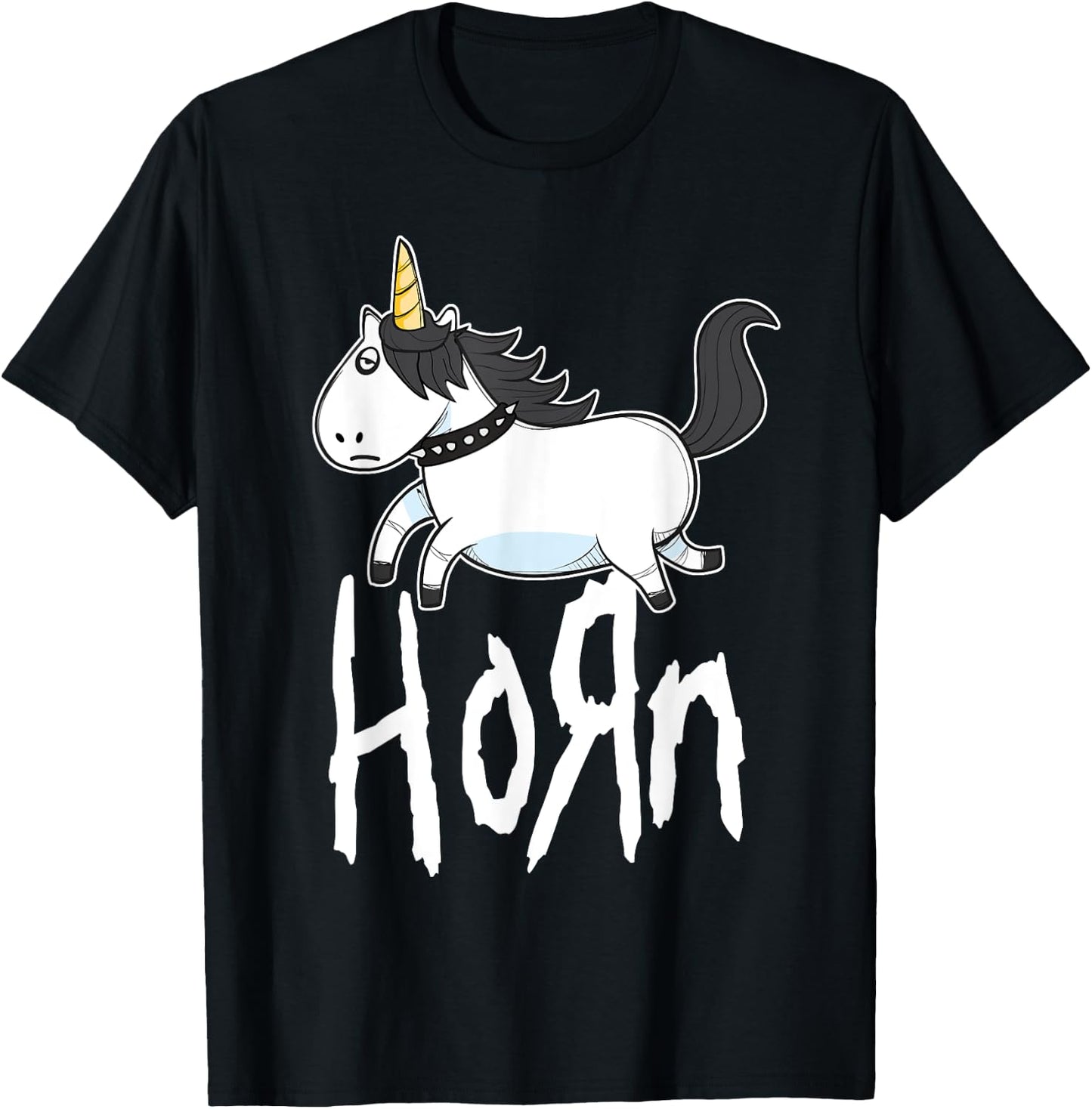 HORN Funny Emo Unicorn Heavy Rock Band Fan T-Shirt - T-Shirt | Black