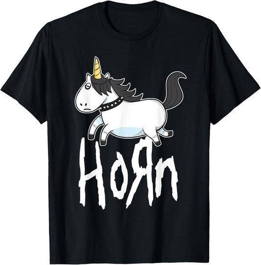HORN Funny Emo Unicorn Heavy Rock Band Fan T-Shirt - T-Shirt | Black