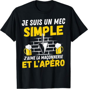 Simple guy I love masonry and aperitif humor man mason , Black, S T-Shirt - T-Shirt | Black