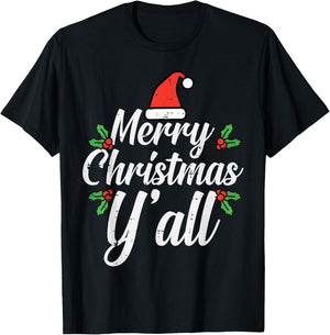 Merry Christmas Y'All Christmas Xmas Men Women Kids Boys T-Shirt - T-Shirt | Black