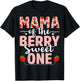 Mama Of The Berry Sweet One Birthday Strawberry Mama T-Shirt - T-Shirt | Black
