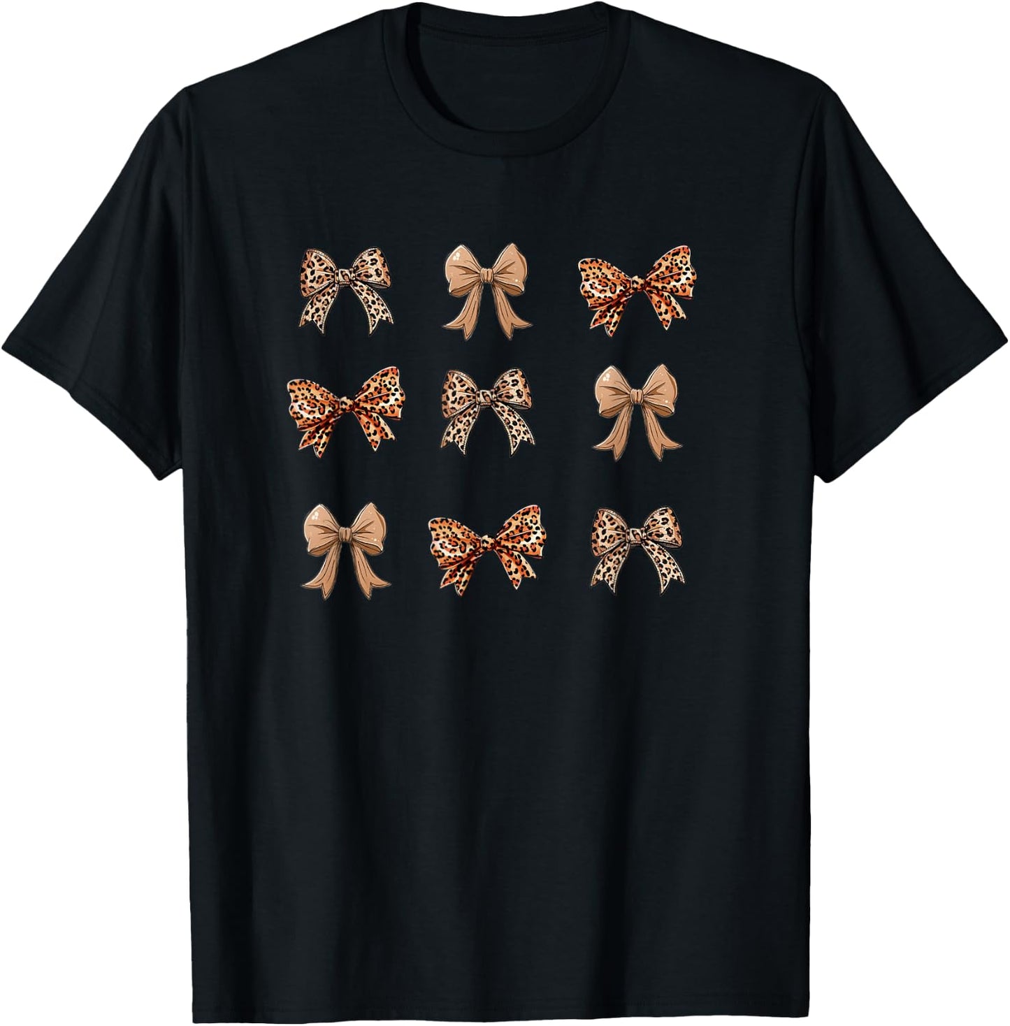 Bow Cheetah Bows Girly Demur Cutesy Pink Pretty Coquette T-Shirt - T-Shirt | Black