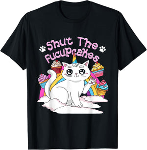 Cupcake Shut The Fucupcakes Cat Unicorn Caticorn T-Shirt - T-Shirt | Black