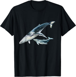 #snirt Blauwal mit Kalb Wal Buckelwal Baby Wal T-Shirt - T-Shirt | Black