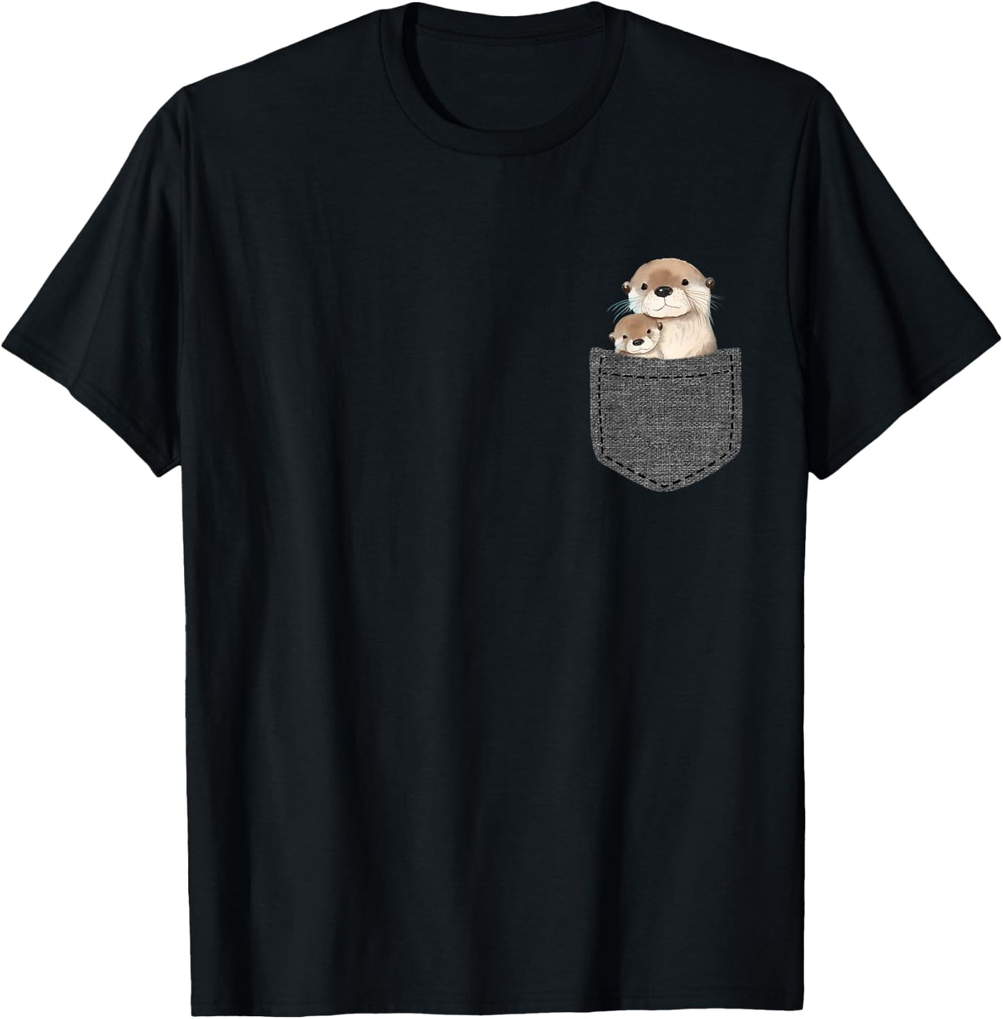 Otter Lover Pocket Gifts -Adults & Kids Black Small Cartoon Short Sleeve T-Shirt - T-Shirt | Black