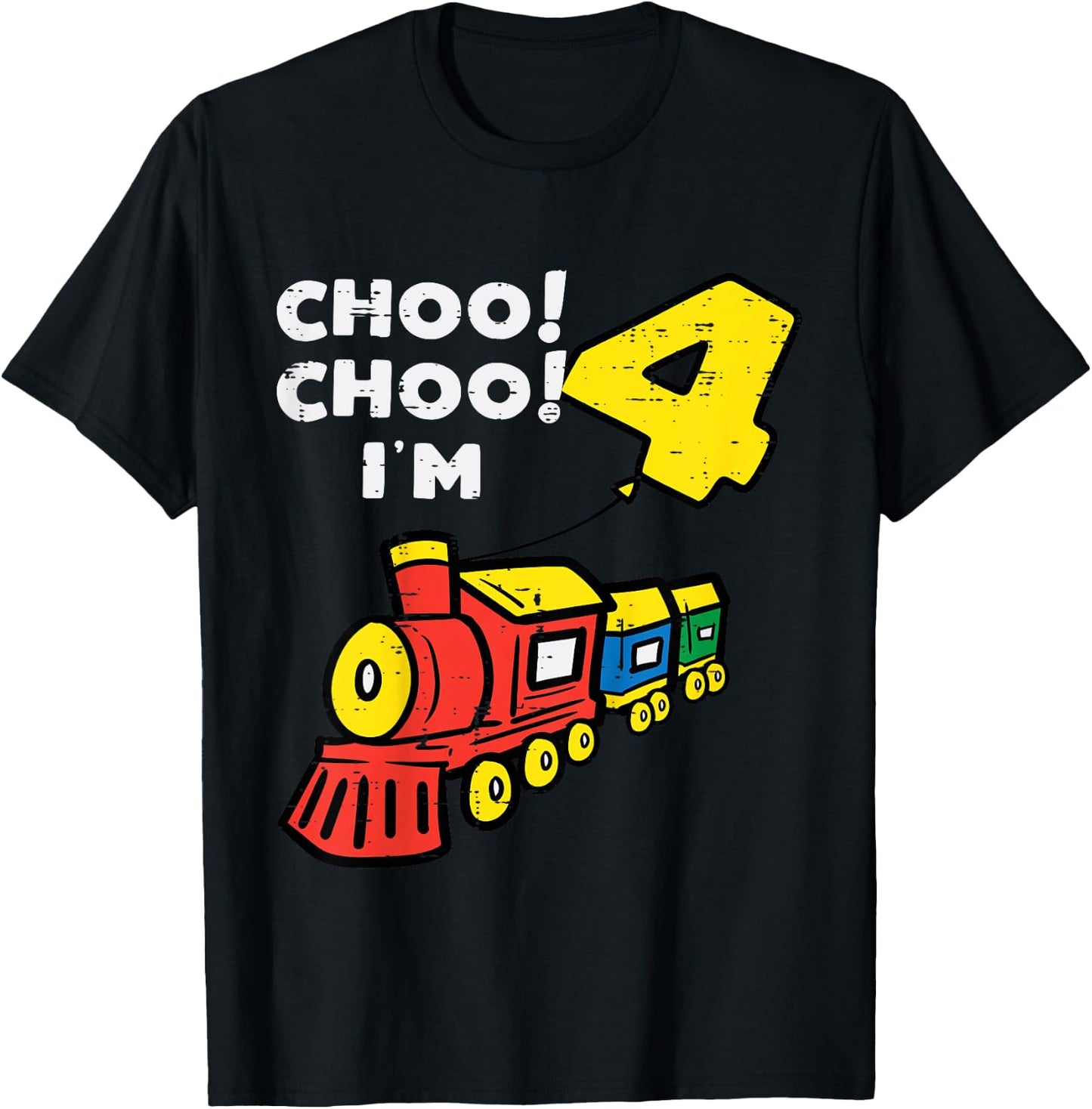 Kids 4th Birthday Train Choo Choo Im 4 Year Old Bday Boys Kids T-Shirt - T-Shirt | Black