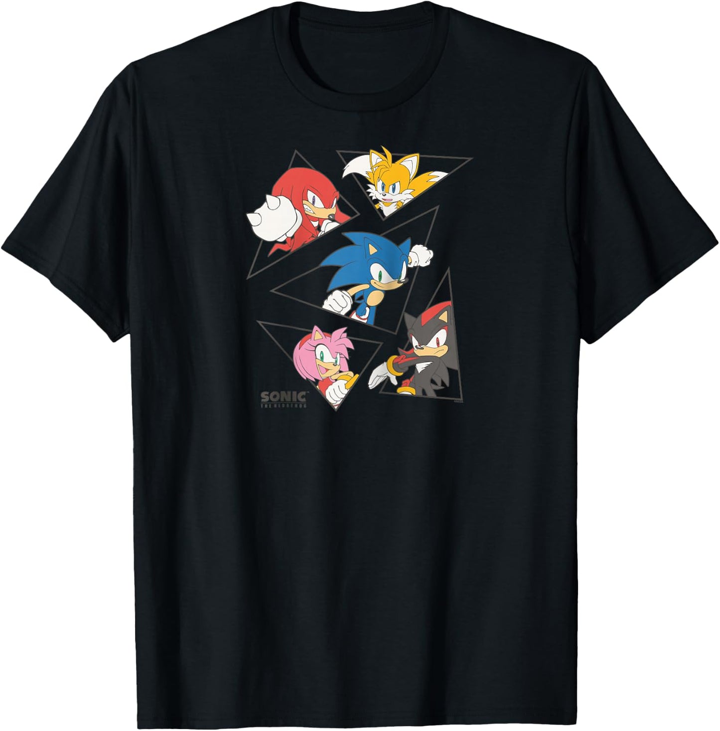 Sonic The Hedgehog Main Characters Triangle Portraits Retro Raglan Baseball T-Shirt - T-Shirt | Black