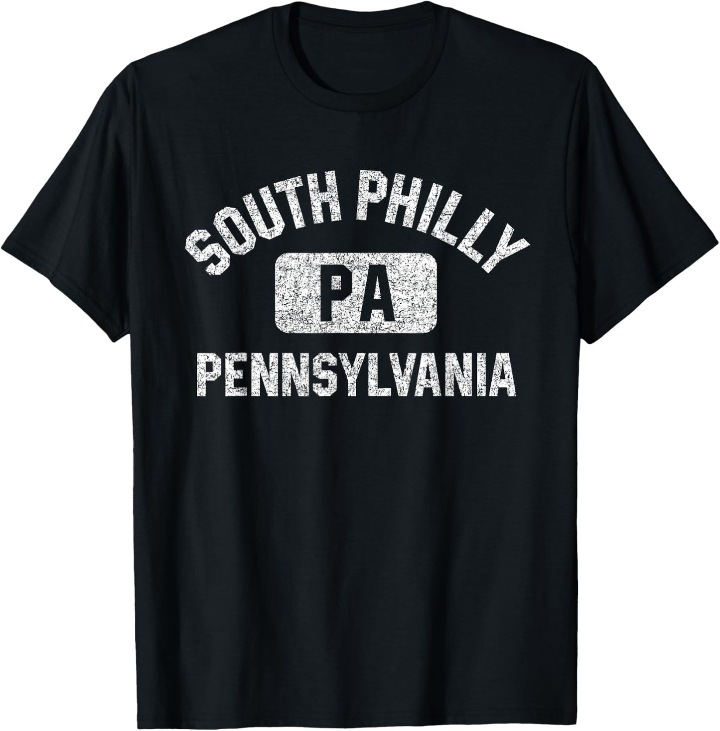 South Philly Pennsylvania Gym Style Distressed White Print T-Shirt - T-Shirt | Black