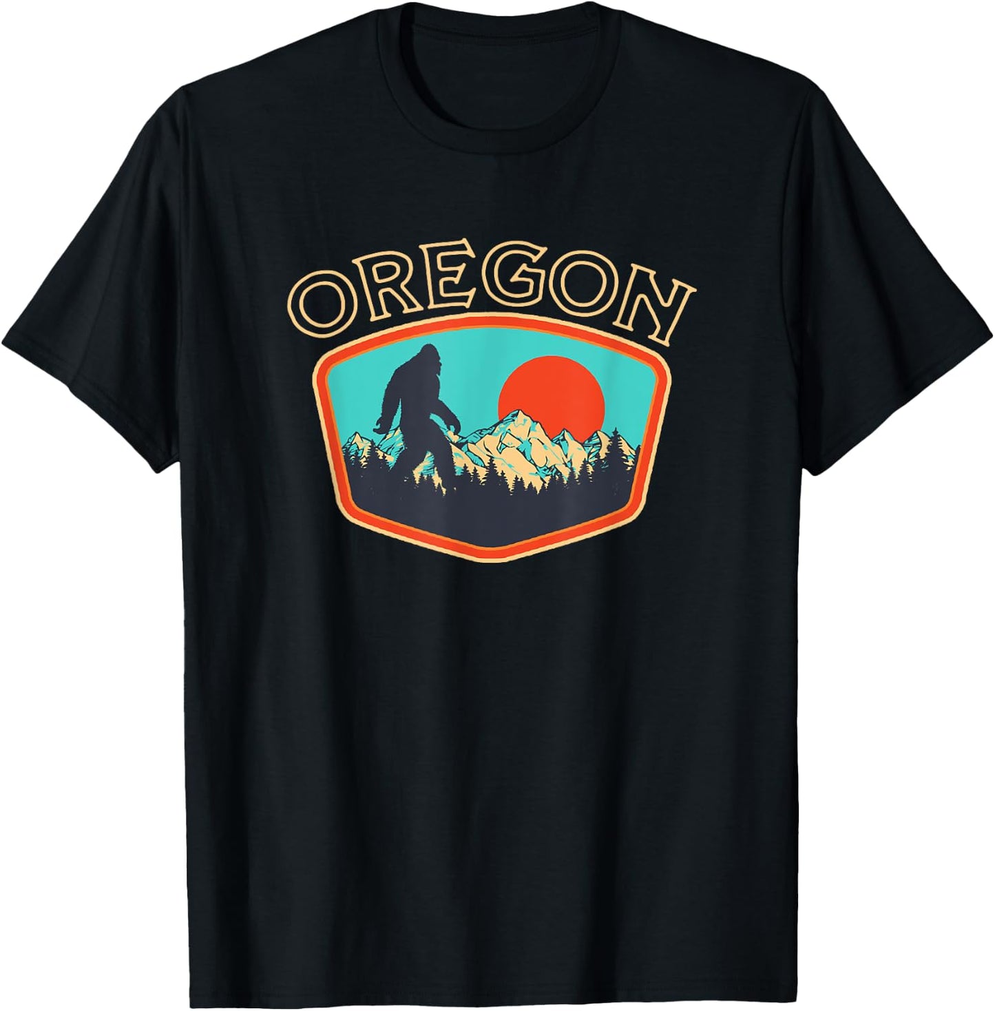 Oregon Bigfoot Vintage Outdoor Badge Retro Style Graphic T-Shirt - T-Shirt | Black