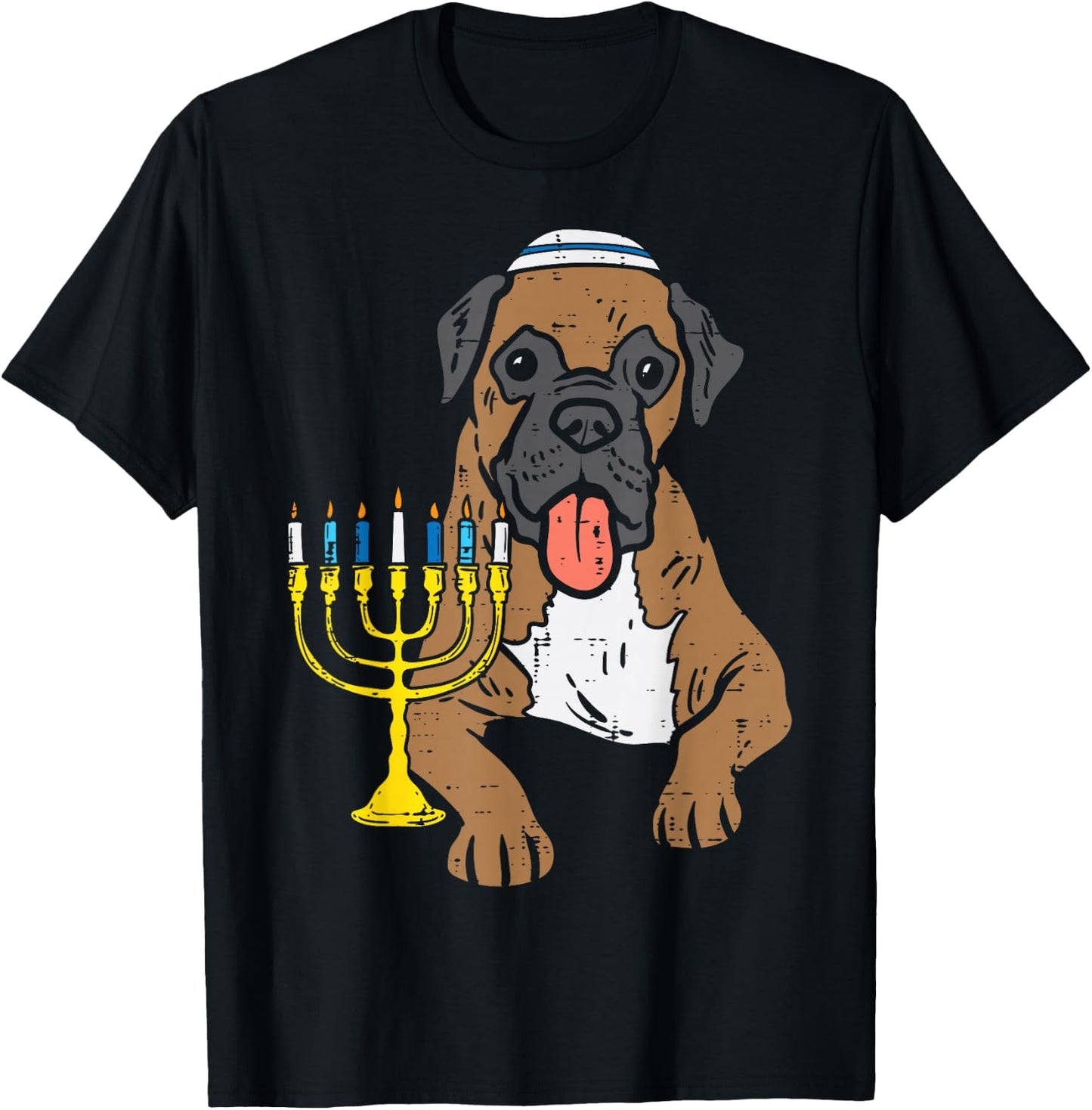 Jewish Boxer Dog Menorah Hanukkah Pajamas Chanukah PJs T-Shirt - T-Shirt | Black