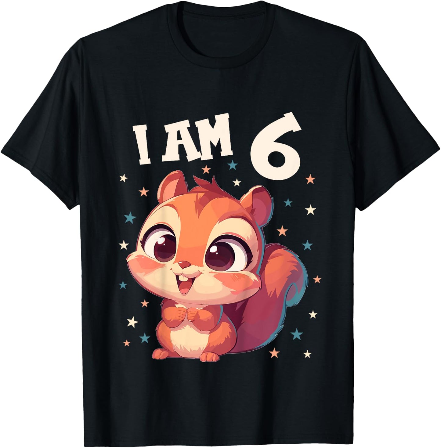 Kids 6 Years old 6 birthday Squirrels Boy Girl Squirrel T-Shirt - T-Shirt | Black