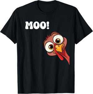 Turkey Cow Moo Funny Fall autumn Thanksgiving Saying T-Shirt - T-Shirt | Black