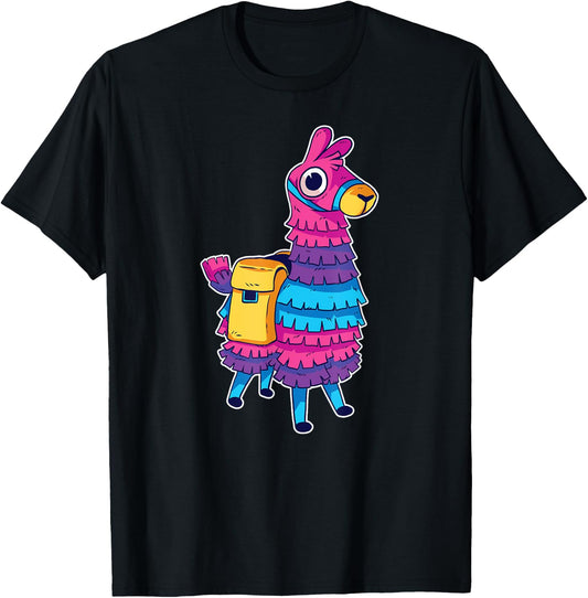 Funny Loot Llama Pinata With Yellow Saddlebag Artwork T-Shirt - T-Shirt | Black