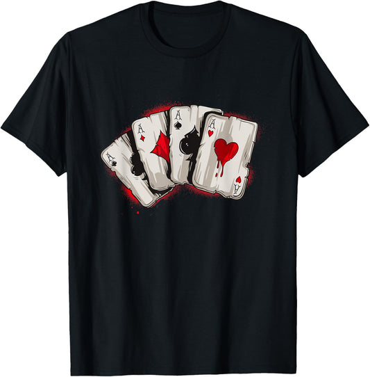 Poker 4 Aces Stud Hands Lucky Souvenir Las Vegas T-Shirt - T-Shirt | Black