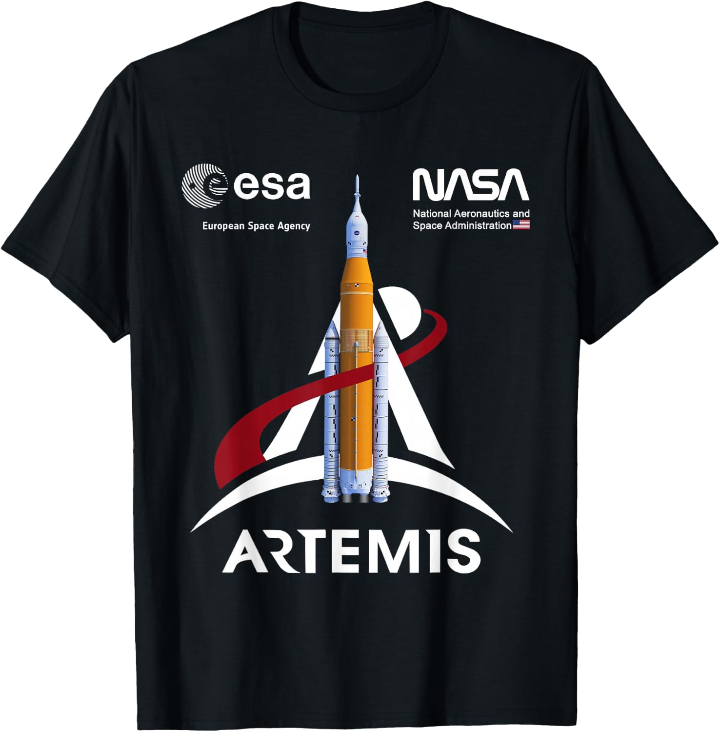 NASA Artemis SLS Mission ESA und Worm Logo T-Shirt - T-Shirt | Black