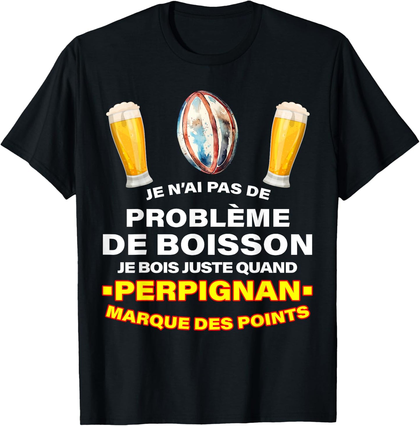 Rugby USAP Supporter Perpignan Essays And Aperitif Beer , Black, S T-Shirt - T-Shirt | Black