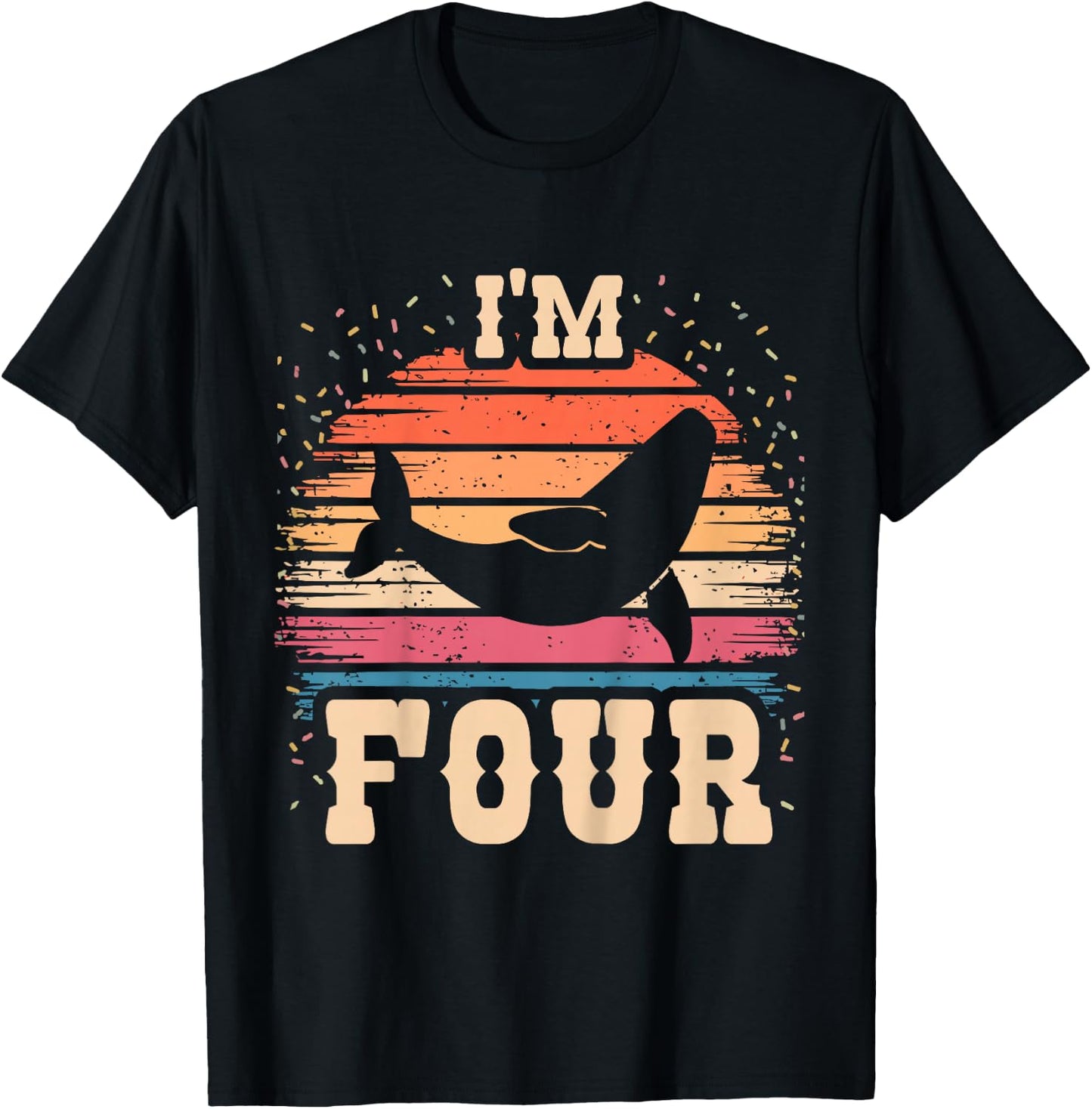 Kids Whale 4 Year Old Birthday Boy Girl 4th Whale Birthday T-Shirt - T-Shirt | Black