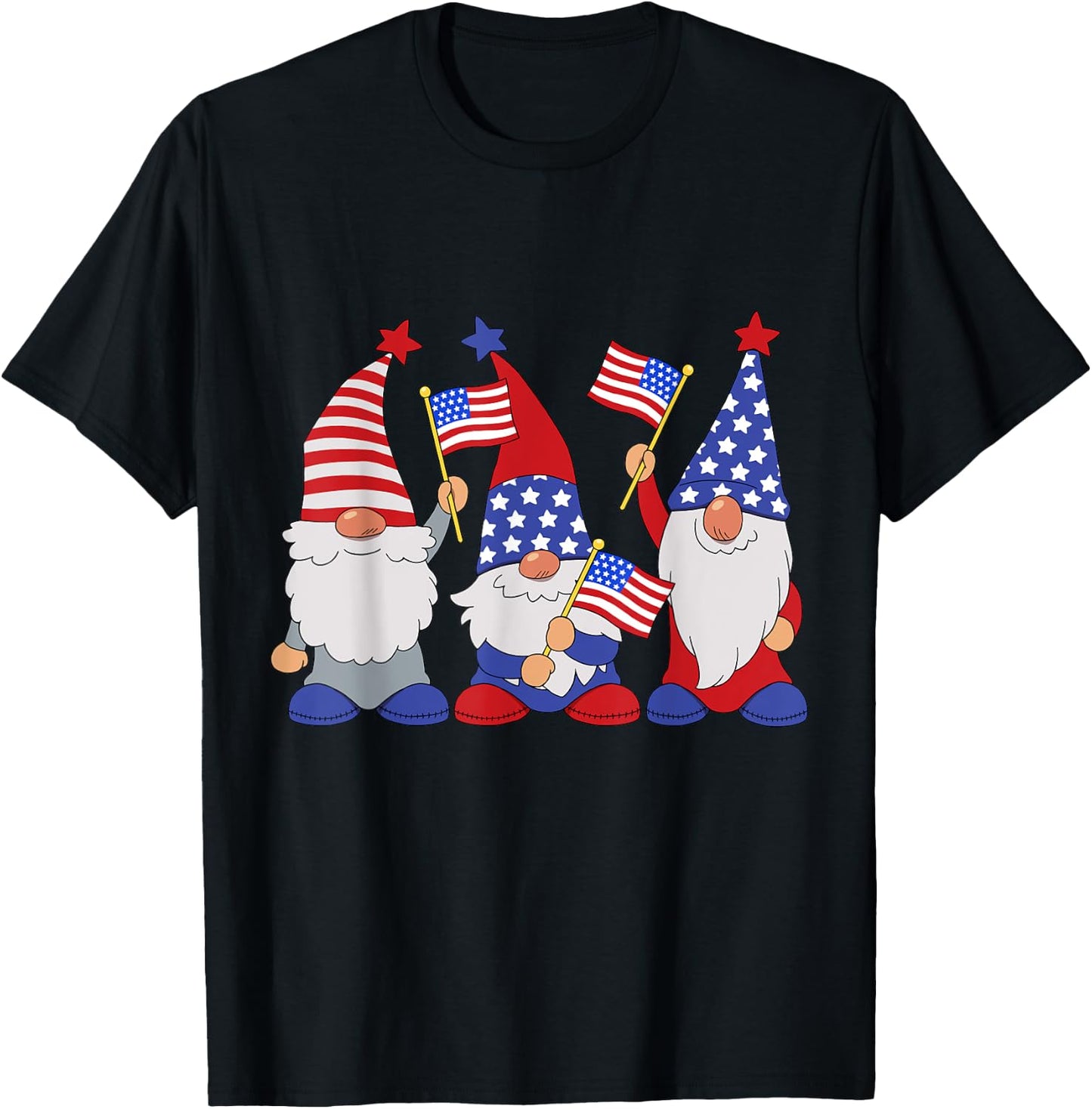 4th Of July 2024 Patriotic Gnomes Funny American USA T-Shirt - T-Shirt | Black