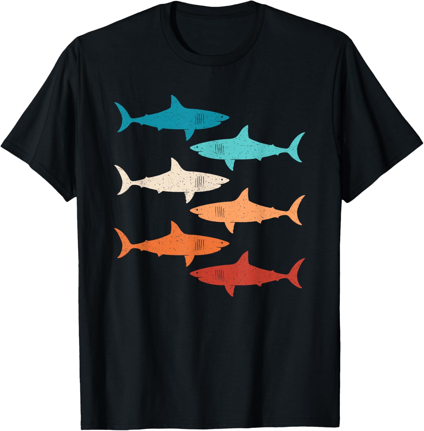 Retro Haifisch Hai Unterwasserlebewesen Ozean Damen Herren T-Shirt - T-Shirt | Black