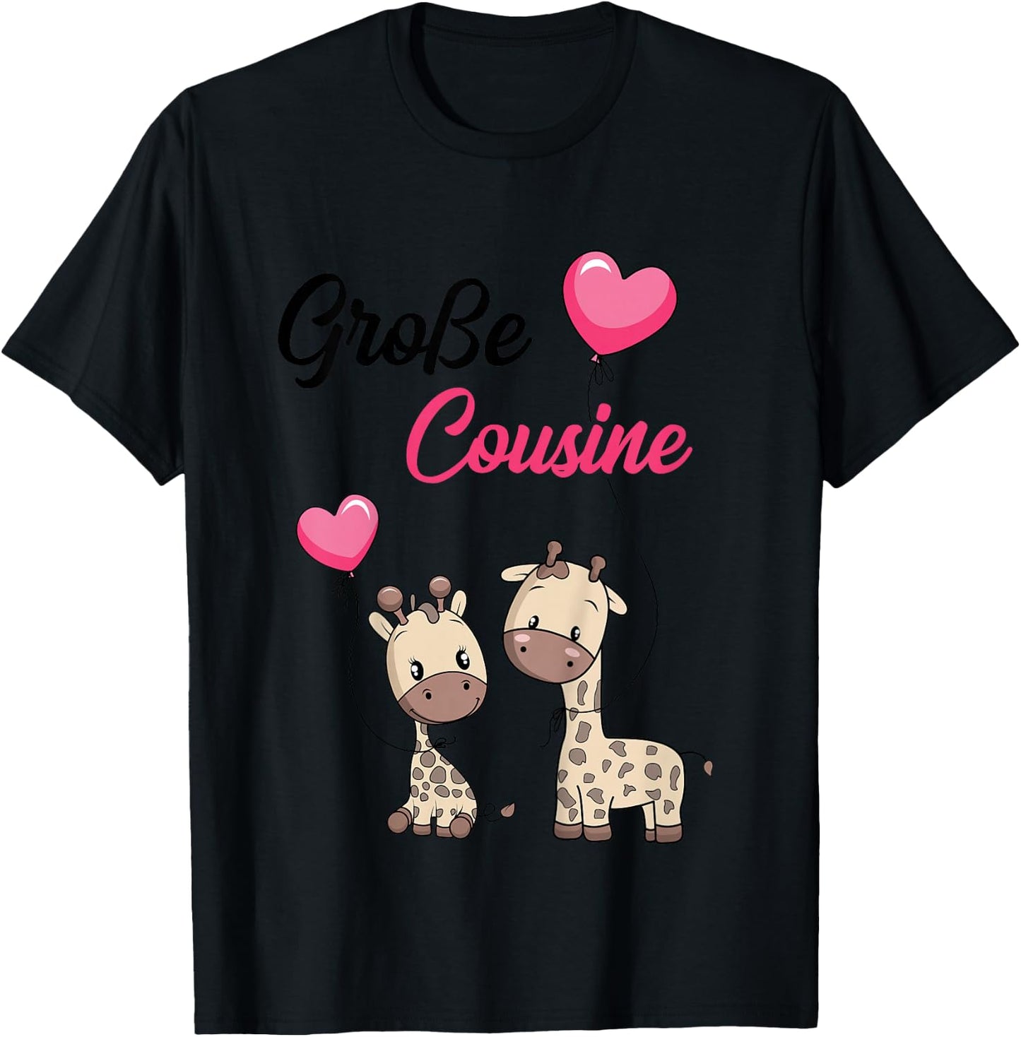 Children's Big Cousin 2025 Giraffe Girls' , White T-Shirt - T-Shirt | Black