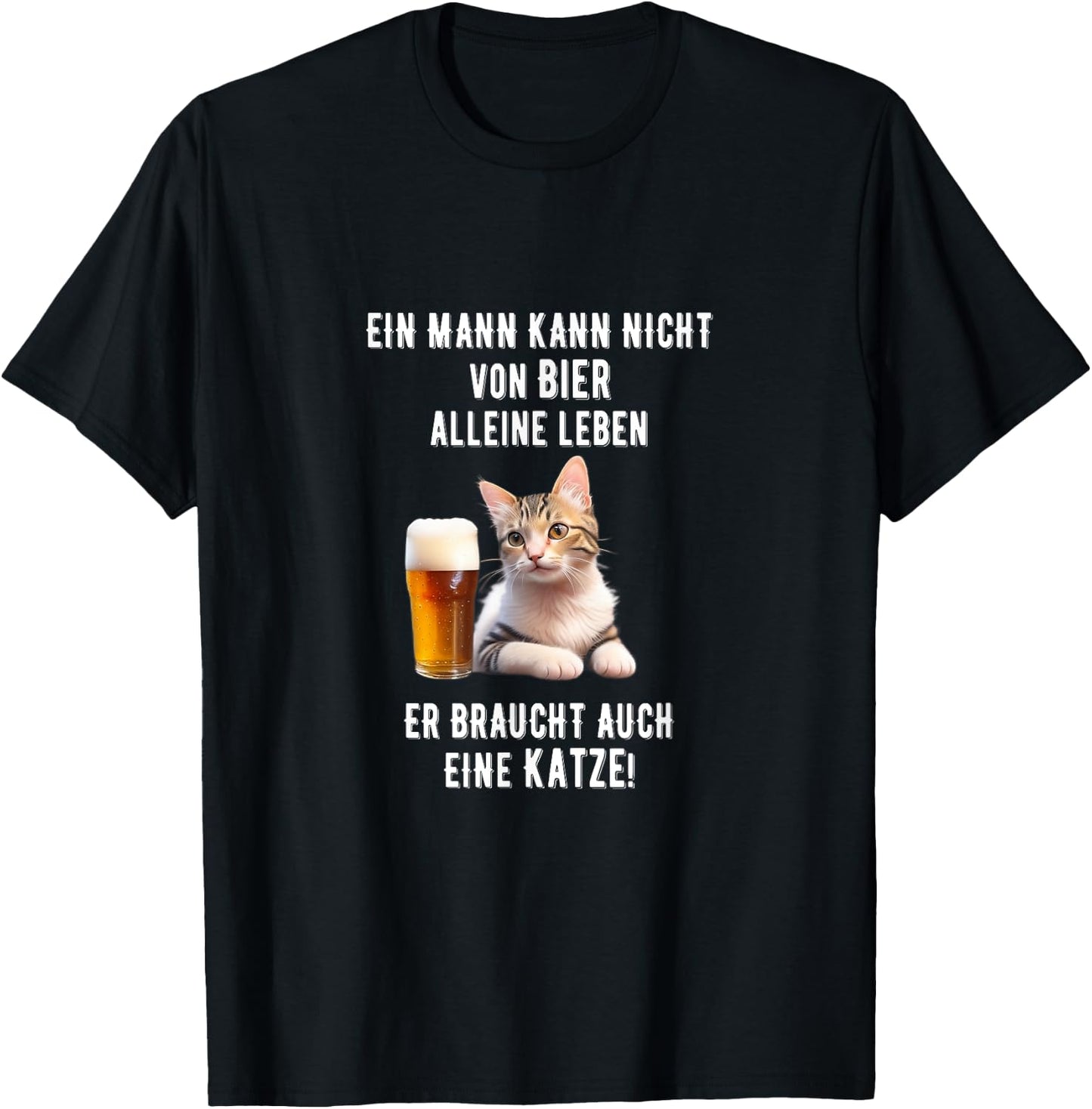 Lustiger Katzen Bier Spruch Papa allein leben Katze Mann T-Shirt - T-Shirt | Black