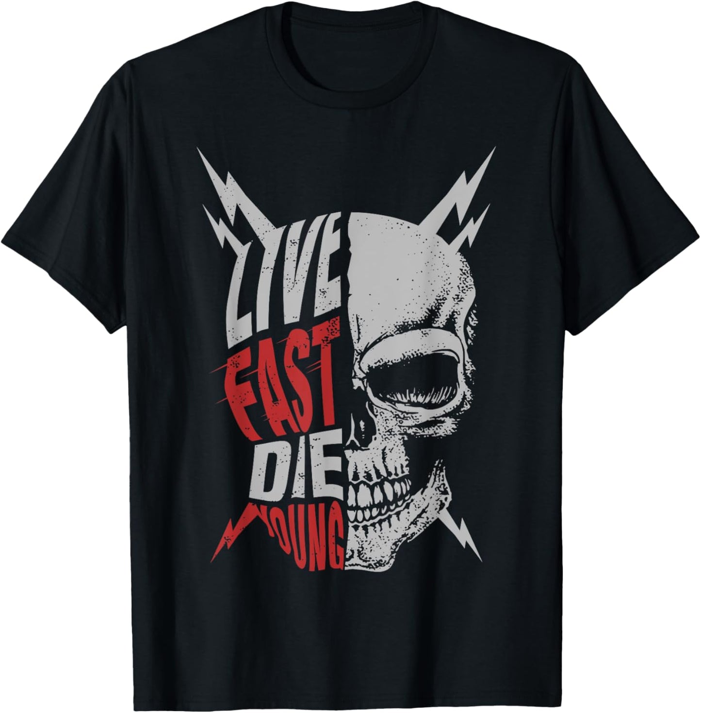 Live Fast Die Young Vintage Distressed Motorcycle Bikers T-Shirt - T-Shirt | Black