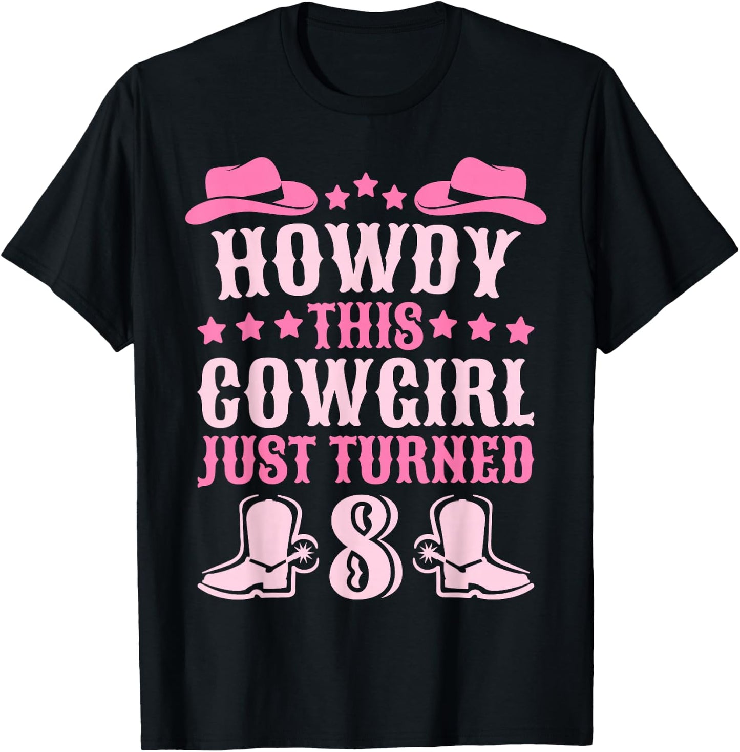 8yr Birthday Cowgirl Western 8 Year Old Girl 8th Birthday T-Shirt - T-Shirt | Black