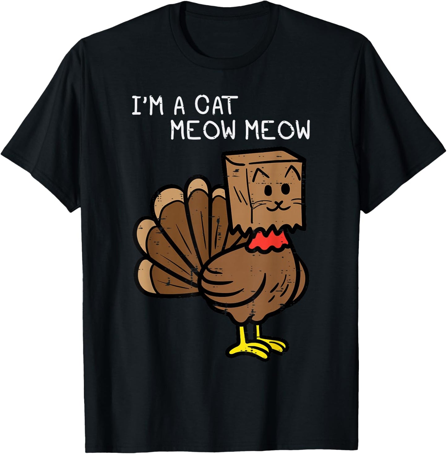 Thanksgiving Turkey Cat Meow Funny Women Men Girls Boys Kids T-Shirt - T-Shirt | Black