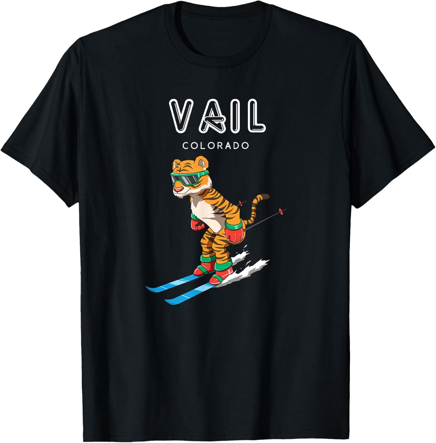 Vail Colorado - Funny Ski Tiger T-Shirt - T-Shirt | Black