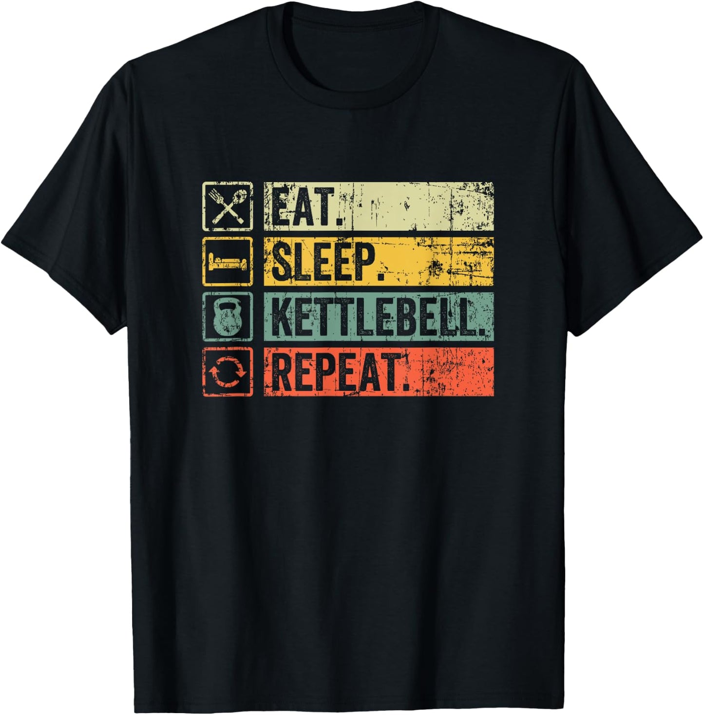 Retro Eat Sleep Kettlebell Repeat Fitness Gym Men T-Shirt - T-Shirt | Black